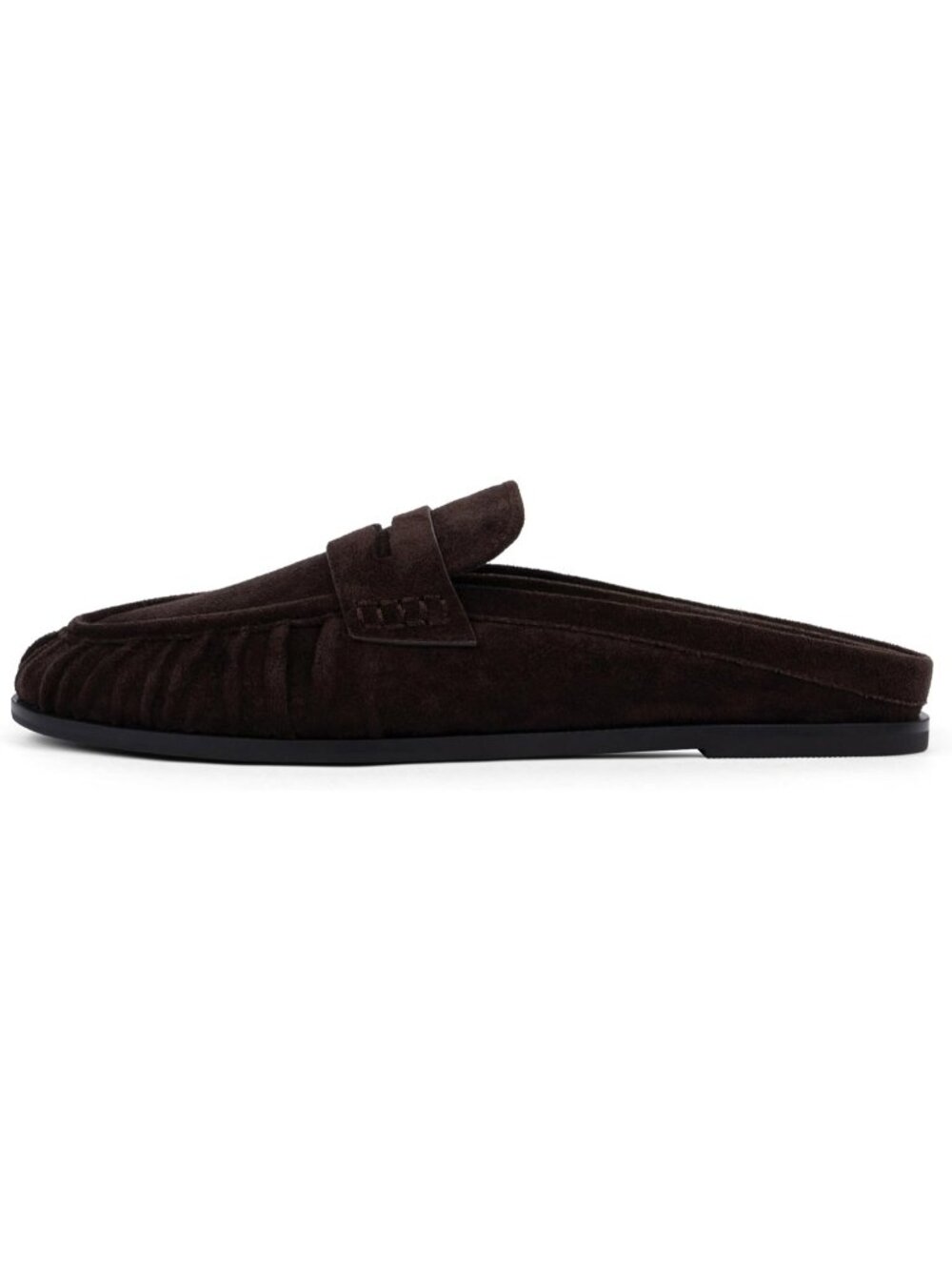 Women Suede Chocolate Comfort Loafer Slingback Flats Ruched Toe Backless Slip-On